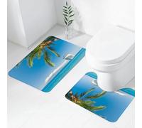 FEHWI Set Tappeti Bagno 2 Pezzi in Microfibra - Tappetino da Bagno Morbido e Antiscivolo - Durevole e Assorbente,La grande nave da crociera si dirige verso la spiaggia sabbiosa tropicale Panoram