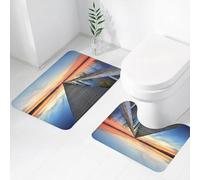 FEHWI Set Tappeti Bagno 2 Pezzi in Microfibra - Tappetino da Bagno Morbido e Antiscivolo - Durevole e Assorbente,Fotografia del tramonto sul lago, tramonto sul molo di legno sul lago calmo, alba