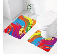 FEHWI Set Tappeti Bagno 2 Pezzi in Microfibra - Tappetino da Bagno Morbido e Antiscivolo - Durevole e Assorbente,Design minimale. Sfondo arcobaleno luminoso. Motivo astratto con linee ondulate. S