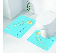 FEHWI Set Tappeti Bagno 2 Pezzi in Microfibra - Tappetino da Bagno Morbido e Antiscivolo - Durevole e Assorbente,Decorazioni hawaiane, mappa delle isole Hawaii con la capitale Honolu