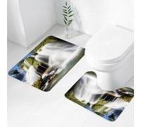 FEHWI Set Tappeti Bagno 2 Pezzi in Microfibra - Tappetino da Bagno Morbido e Antiscivolo - Durevole e Assorbente,Cascata, maestosa cascata che scorre sulle rocce della scogliera in una città rura
