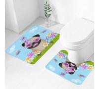 FEHWI Set Tappeti Bagno 2 Pezzi in Microfibra - Tappetino da Bagno Morbido e Antiscivolo - Durevole e Assorbente,Carlino, adorabile cucciolo sul campo di fiori fa, soffice tappeto in microfibra