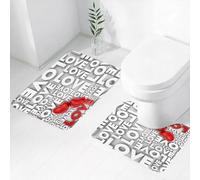 FEHWI Set Tappeti Bagno 2 Pezzi in Microfibra - Tappetino da Bagno Morbido e Antiscivolo - Durevole e Assorbente,Decorazioni d'amore, macro grandi testi d'amore, impostazione di lettere Emoci,