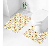 FEHWI Set Tappeti Bagno 2 Pezzi in Microfibra - Tappetino da Bagno Morbido e Antiscivolo - Durevole e Assorbente,Fiore acquerello, girasoli estivi color pastello con foglie