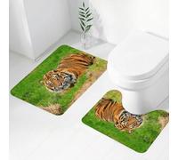 FEHWI Set Tappeti Bagno 2 Pezzi in Microfibra - Tappetino da Bagno Morbido e Antiscivolo - Durevole e Assorbente,Tigre segreta nell'erba, sguardo vigile della tigre d'erba, tigre posta tra le pia