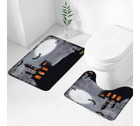 FEHWI Set Tappeti Bagno 2 Pezzi in Microfibra - Tappetino da Bagno Morbido e Antiscivolo - Durevole e Assorbente,Halloween vintage, casta asimmetrica a tema Halloween con pipistrelli e fantasmi s