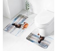 FEHWI Set Tappeti Bagno 2 Pezzi in Microfibra - Tappetino da Bagno Morbido e Antiscivolo - Durevole e Assorbente,Il pony gallese e il cane border collie giocano in inverno