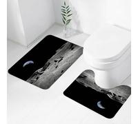 FEHWI Set Tappeti Bagno 2 Pezzi in Microfibra - Tappetino da Bagno Morbido e Antiscivolo - Durevole e Assorbente,La superficie della luna grigia, disseminata di rocce, la terra avvolta nel cielo