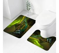 FEHWI Set Tappeti Bagno 2 Pezzi in Microfibra - Tappetino da Bagno Morbido e Antiscivolo - Durevole e Assorbente,Meraviglia islandese: l'aurora boreale illumina una pittoresca cascata e una vetta