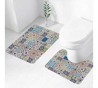 FEHWI Set Tappeti Bagno 2 Pezzi in Microfibra - Tappetino da Bagno Morbido e Antiscivolo - Durevole e Assorbente,Tema mosaico Mosaico Ceramica Vista Piastrella marocchina Azioni tradizionali
