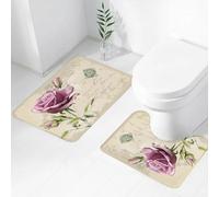 FEHWI Set Tappeti Bagno 2 Pezzi in Microfibra - Tappetino da Bagno Morbido e Antiscivolo - Durevole e Assorbente,cartolina d'epoca con una rosa disegnata a mano