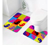 FEHWI Set Tappeti Bagno 2 Pezzi in Microfibra - Tappetino da Bagno Morbido e Antiscivolo - Durevole e Assorbente,Design Pop Art Segni Yin Yang Stile Hippie Azioni Asiatiche Orientali Pace ed Equi