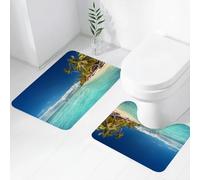 FEHWI Set Tappeti Bagno 2 Pezzi in Microfibra - Tappetino da Bagno Morbido e Antiscivolo - Durevole e Assorbente,Oceano, Paradiso Paesaggio Isola Tropicale Spiaggia AV