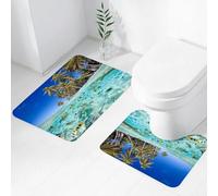 FEHWI Set Tappeti Bagno 2 Pezzi in Microfibra - Tappetino da Bagno Morbido e Antiscivolo - Durevole e Assorbente,Isola tropicale ed esotica sopra e sotto l'acqua, costa incontaminata e panoramica
