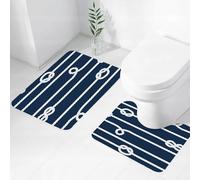 FEHWI Set Tappeti Bagno 2 Pezzi in Microfibra - Tappetino da Bagno Morbido e Antiscivolo - Durevole e Assorbente,Set blu navy, figure di corde orizzontali di nodi marini1