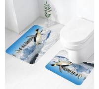 FEHWI Set Tappeti Bagno 2 Pezzi in Microfibra - Tappetino da Bagno Morbido e Antiscivolo - Durevole e Assorbente,Pinguini del Polo Nord, fauna selvatica, nuoto, volo, danza, gruppo di famiglie di
