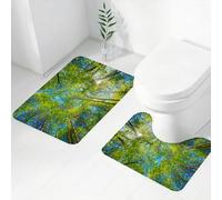 FEHWI Set Tappeti Bagno 2 Pezzi in Microfibra - Tappetino da Bagno Morbido e Antiscivolo - Durevole e Assorbente,Vista di lussureggianti foglie verdi sotto alberi alti immersi nel cielo azzurro c