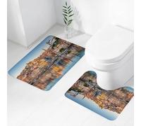 FEHWI Set Tappeti Bagno 2 Pezzi in Microfibra - Tappetino da Bagno Morbido e Antiscivolo - Durevole e Assorbente,Skyline della città vecchia di Porto, in Portogallo, visto dall' parte del fiume D