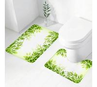 FEHWI Set Tappeti Bagno 2 Pezzi in Microfibra - Tappetino da Bagno Morbido e Antiscivolo - Durevole e Assorbente,Foglie, cornici in stile moderno con foglie e rami di alberi Feng Shui