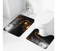 FEHWI Set Tappeti Bagno 2 Pezzi in Microfibra - Tappetino da Bagno Morbido e Antiscivolo - Durevole e Assorbente,Strano Halloween con luna, zucca e corvo, alberi morti, zucca e luna piena, Strano