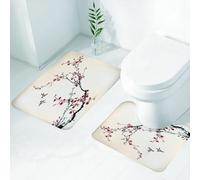 FEHWI Set Tappeti Bagno 2 Pezzi in Microfibra - Tappetino da Bagno Morbido e Antiscivolo - Durevole e Assorbente,Rami di ciliegio pastello, boccioli di fiori e uccelli in stile asiatico, arte del