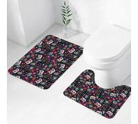 FEHWI Set Tappeti Bagno 2 Pezzi in Microfibra - Tappetino da Bagno Morbido e Antiscivolo - Durevole e Assorbente,Motivo senza soluzione di continuità. Scheletri di gatti con cuori rossi. Per San