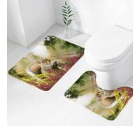 FEHWI Set Tappeti Bagno 2 Pezzi in Microfibra - Tappetino da Bagno Morbido e Antiscivolo - Durevole e Assorbente,Lo scoiattolo si gode il cibo in un ambiente fiorito, lo scoiattolo ha la coda sof