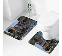 FEHWI Set Tappeti Bagno 2 Pezzi in Microfibra - Tappetino da Bagno Morbido e Antiscivolo - Durevole e Assorbente,Idilliaco paesaggio veneziano con edifici colorati, gondole e un affascinante pont
