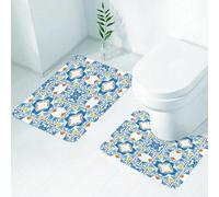FEHWI Set Tappeti Bagno 2 Pezzi in Microfibra - Tappetino da Bagno Morbido e Antiscivolo - Durevole e Assorbente,Mosaico tradizionale tunisino con influenza spagnola Opera d'arte Azulojo ispirata