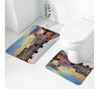 FEHWI Set Tappeti Bagno 2 Pezzi in Microfibra - Tappetino da Bagno Morbido e Antiscivolo - Durevole e Assorbente,Ponte Sant'Angelo e la Basilica di San Pietro, l'iconico ponte e cattedrale, Ponte