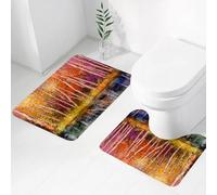 FEHWI Set Tappeti Bagno 2 Pezzi in Microfibra - Tappetino da Bagno Morbido e Antiscivolo - Durevole e Assorbente,Casa di fiori ad acquerello, alberi autunnali insieme al lago Fall a Ju