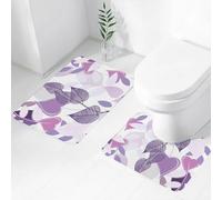 FEHWI Set Tappeti Bagno 2 Pezzi in Microfibra - Tappetino da Bagno Morbido e Antiscivolo - Durevole e Assorbente,Motivo a foglie nei toni del viola pastello e del lilla