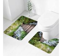 FEHWI Set Tappeti Bagno 2 Pezzi in Microfibra - Tappetino da Bagno Morbido e Antiscivolo - Durevole e Assorbente,Foresta idilliaca, ponte di tronchi stagionati che si snoda su una cascata verde,