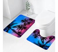 FEHWI Set Tappeti Bagno 2 Pezzi in Microfibra - Tappetino da Bagno Morbido e Antiscivolo - Durevole e Assorbente,Palme al tramonto a Miami Beach, South Beach, Ocean Drive, Florida