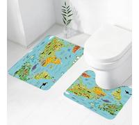 FEHWI Set Tappeti Bagno 2 Pezzi in Microfibra - Tappetino da Bagno Morbido e Antiscivolo - Durevole e Assorbente,mappa del Nord America con animali - illustrazione vettoriale eps