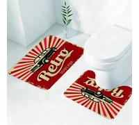 FEHWI Set Tappeti Bagno 2 Pezzi in Microfibra - Tappetino da Bagno Morbido e Antiscivolo - Durevole e Assorbente,P di auto retrò, un'auto in bianco e nero in stile retrò con radiazione rossa come
