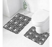 FEHWI Set Tappeti Bagno 2 Pezzi in Microfibra - Tappetino da Bagno Morbido e Antiscivolo - Durevole e Assorbente,Motivo di gioco retrò, sfondo nero, disegno ripetuto con attrezzatura da gioco vin