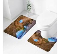 FEHWI Set Tappeti Bagno 2 Pezzi in Microfibra - Tappetino da Bagno Morbido e Antiscivolo - Durevole e Assorbente,Capolavoro della natura: grotta costiera con cielo che domina le acque turchesi e