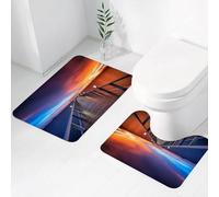 FEHWI Set Tappeti Bagno 2 Pezzi in Microfibra - Tappetino da Bagno Morbido e Antiscivolo - Durevole e Assorbente,Ponte alberato nel porto all'alba.