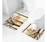 FEHWI Set Tappeti Bagno 2 Pezzi in Microfibra - Tappetino da Bagno Morbido e Antiscivolo - Durevole e Assorbente,Albero solitario nella foresta autunnale nebbiosa, con alberi pieni di foglie gial