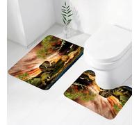 FEHWI Set Tappeti Bagno 2 Pezzi in Microfibra - Tappetino da Bagno Morbido e Antiscivolo - Durevole e Assorbente,Animali maestosi come elefanti, leoni e leopardi si radunano sull'acqua sotto il c