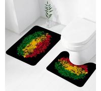 FEHWI Set Tappeti Bagno 2 Pezzi in Microfibra - Tappetino da Bagno Morbido e Antiscivolo - Durevole e Assorbente,Colori della bandiera Rasta ed Etiope su una testa di leone abbozzata in stile gru