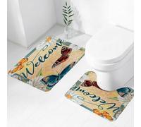 FEHWI Set Tappeti Bagno 2 Pezzi in Microfibra - Tappetino da Bagno Morbido e Antiscivolo - Durevole e Assorbente,Iris viola e rossi, fiori botanici. Fiore selvatico primaverile con foglie. Set di