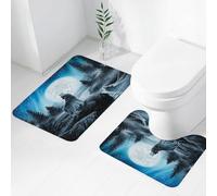 FEHWI Set Tappeti Bagno 2 Pezzi in Microfibra - Tappetino da Bagno Morbido e Antiscivolo - Durevole e Assorbente,I lupi rispondono al chiarore della luna in un paesaggio ghiacciato pieno di pini