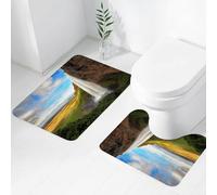 FEHWI Set Tappeti Bagno 2 Pezzi in Microfibra - Tappetino da Bagno Morbido e Antiscivolo - Durevole e Assorbente,Seljalandsfoss è una delle cascate più belle d'Islanda. Si trova nel sud dell'isol