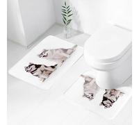FEHWI Set Tappeti Bagno 2 Pezzi in Microfibra - Tappetino da Bagno Morbido e Antiscivolo - Durevole e Assorbente,Due cani husky sono seduti uno accanto all'altro, i loro occhi espressivi e le lor