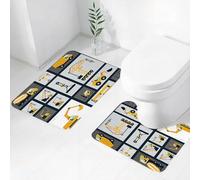 FEHWI Set Tappeti Bagno 2 Pezzi in Microfibra - Tappetino da Bagno Morbido e Antiscivolo - Durevole e Assorbente,Arte dell'architettura urbana, vari veicoli e strumenti di costruzione gialli espo