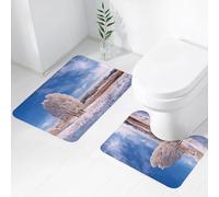 FEHWI Set Tappeti Bagno 2 Pezzi in Microfibra - Tappetino da Bagno Morbido e Antiscivolo - Durevole e Assorbente,Paesaggio invernale con albero congelato nel campo e cielo azzurro con nuvole
