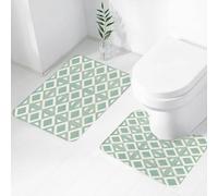 FEHWI Set Tappeti Bagno 2 Pezzi in Microfibra - Tappetino da Bagno Morbido e Antiscivolo - Durevole e Assorbente,Forme geometriche retrò pastello a forma di diamante turchese