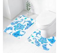 FEHWI Set Tappeti Bagno 2 Pezzi in Microfibra - Tappetino da Bagno Morbido e Antiscivolo - Durevole e Assorbente,Modello con animali marini, una tartaruga di acque profonde, un delfino con disegn